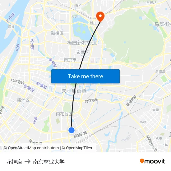 花神庙 to 南京林业大学 map