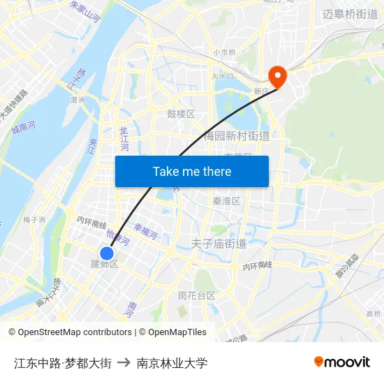 江东中路·梦都大街 to 南京林业大学 map