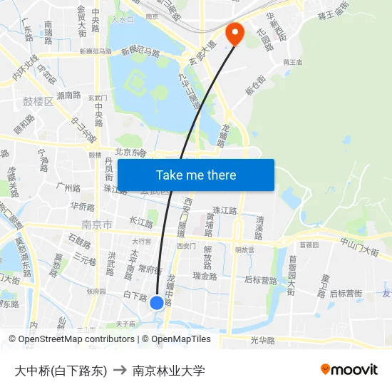 大中桥(白下路东) to 南京林业大学 map
