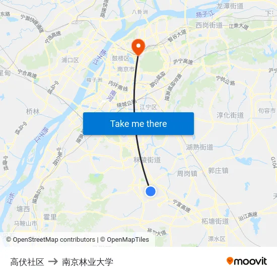 高伏社区 to 南京林业大学 map