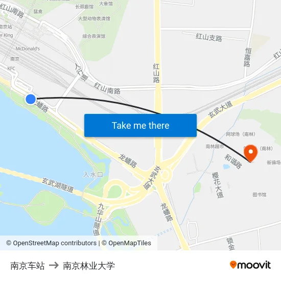 南京车站 to 南京林业大学 map