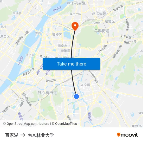 百家湖 to 南京林业大学 map