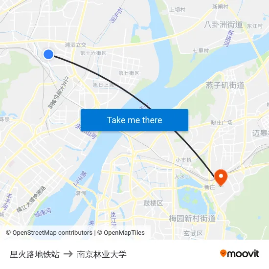 星火路地铁站 to 南京林业大学 map