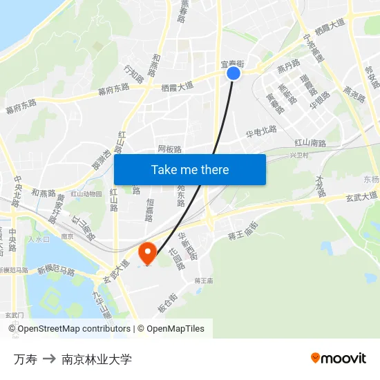 万寿 to 南京林业大学 map