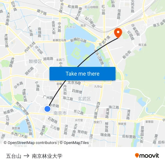 五台山 to 南京林业大学 map