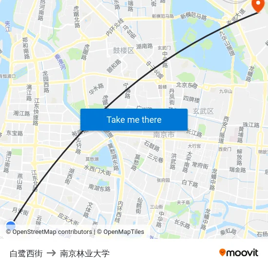 白鹭西街 to 南京林业大学 map