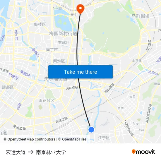 宏运大道 to 南京林业大学 map