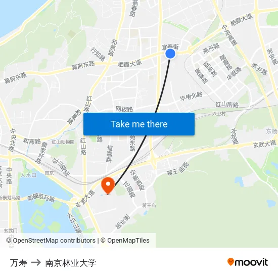 万寿 to 南京林业大学 map