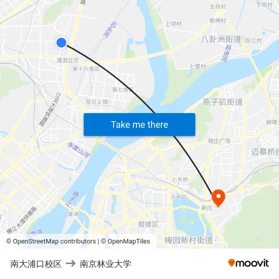 南大浦口校区 to 南京林业大学 map