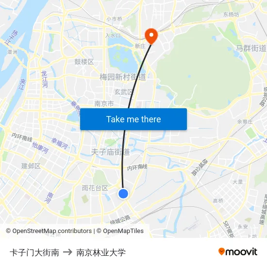 卡子门大街南 to 南京林业大学 map