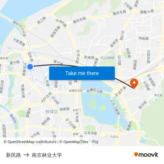 新民路 to 南京林业大学 map
