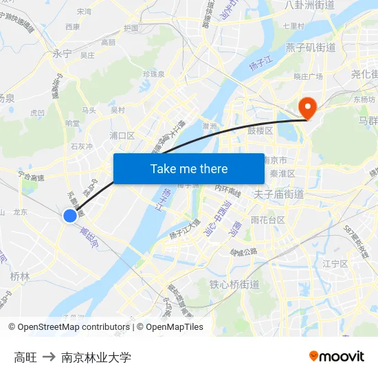 高旺 to 南京林业大学 map