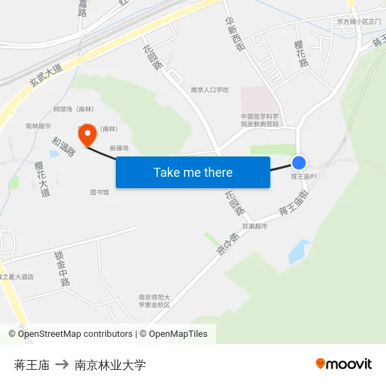 蒋王庙 to 南京林业大学 map