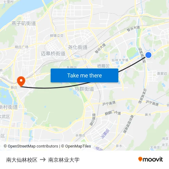 南大仙林校区 to 南京林业大学 map