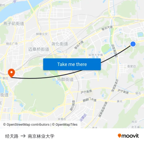 经天路 to 南京林业大学 map