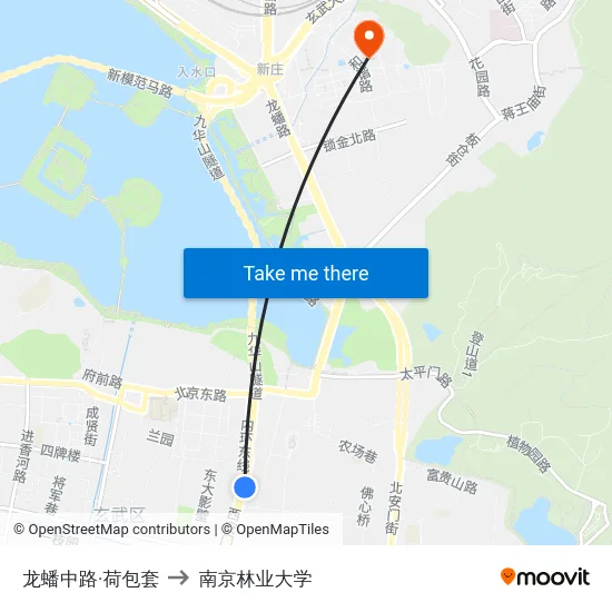 龙蟠中路·荷包套 to 南京林业大学 map