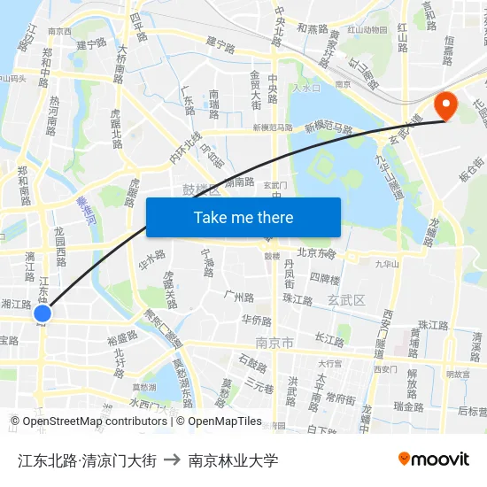 江东北路·清凉门大街 to 南京林业大学 map