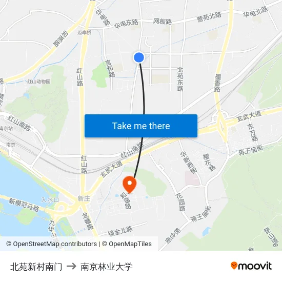 北苑新村南门 to 南京林业大学 map