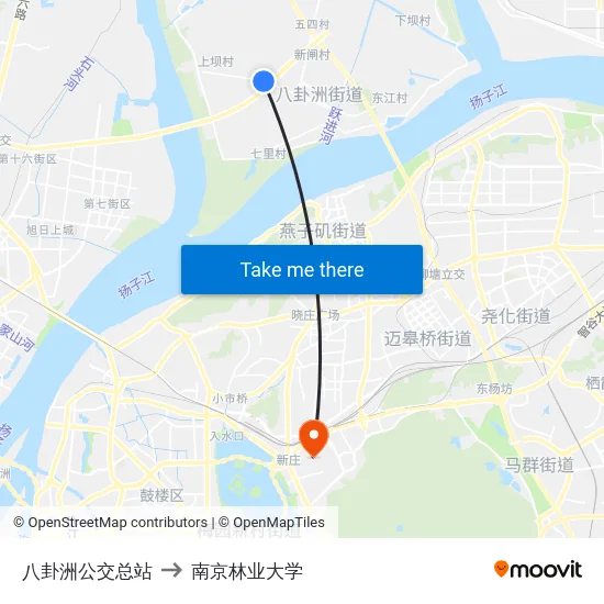 八卦洲公交总站 to 南京林业大学 map