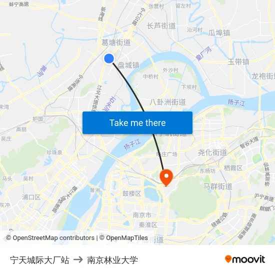 宁天城际大厂站 to 南京林业大学 map