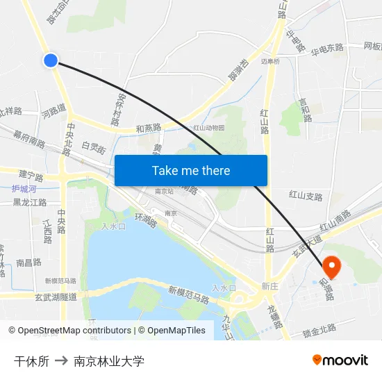 干休所 to 南京林业大学 map