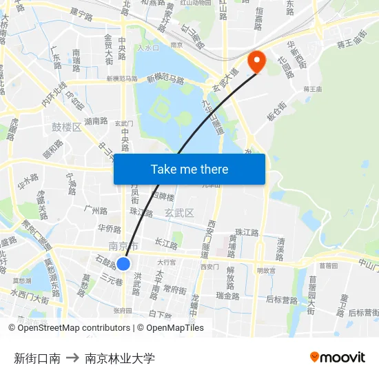 新街口南 to 南京林业大学 map