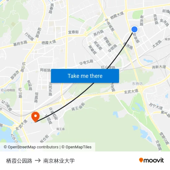 栖霞公园路 to 南京林业大学 map