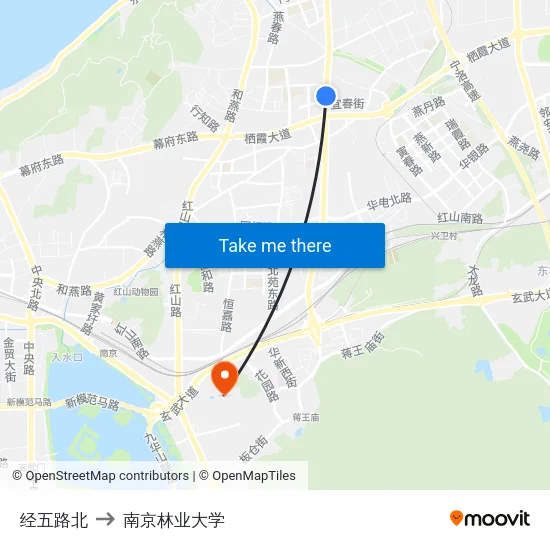 经五路北 to 南京林业大学 map