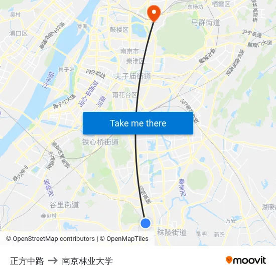 正方中路 to 南京林业大学 map