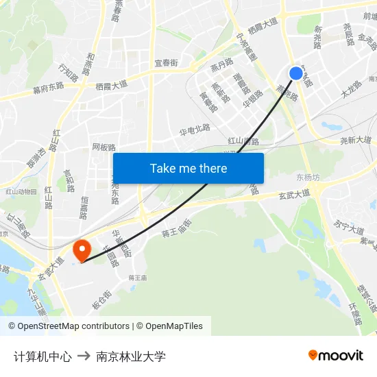 计算机中心 to 南京林业大学 map