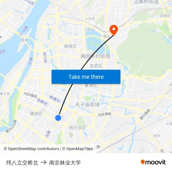 纬八立交桥北 to 南京林业大学 map