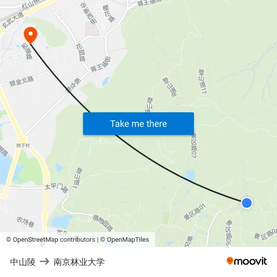 中山陵 to 南京林业大学 map