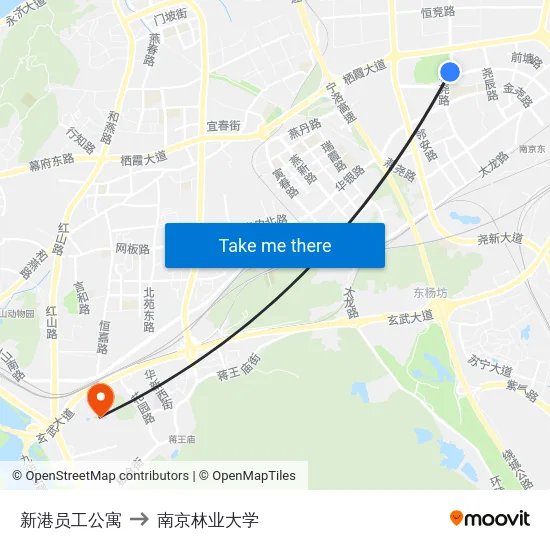 新港员工公寓 to 南京林业大学 map