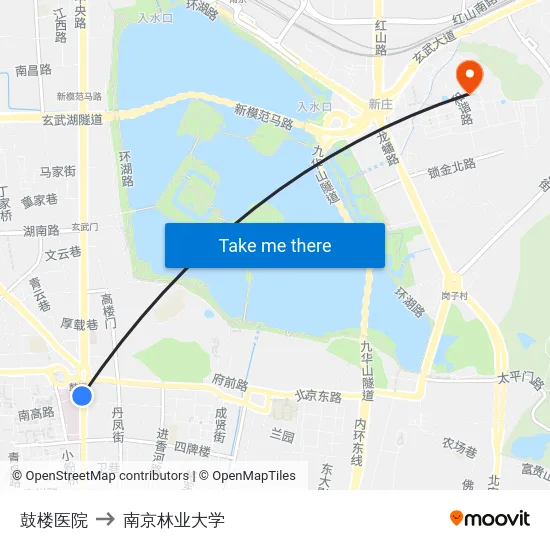 鼓楼医院 to 南京林业大学 map