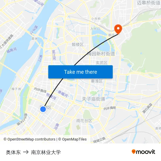 奥体东 to 南京林业大学 map