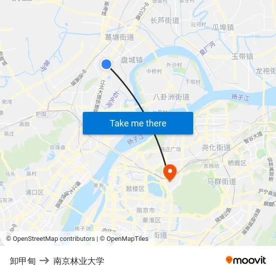 卸甲甸 to 南京林业大学 map