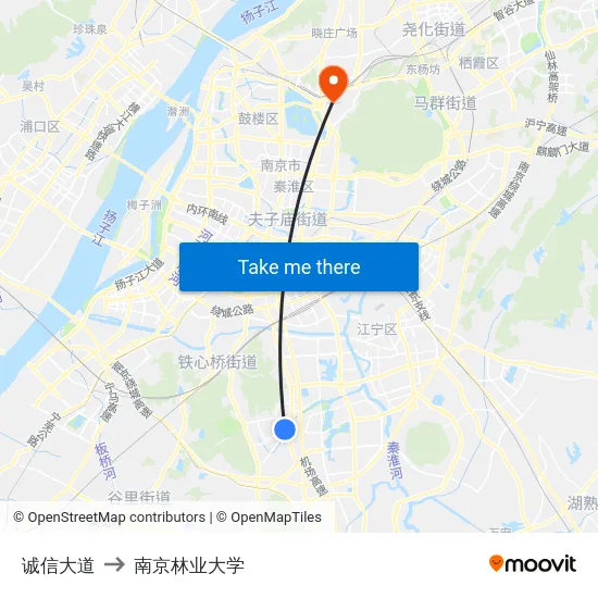 诚信大道 to 南京林业大学 map