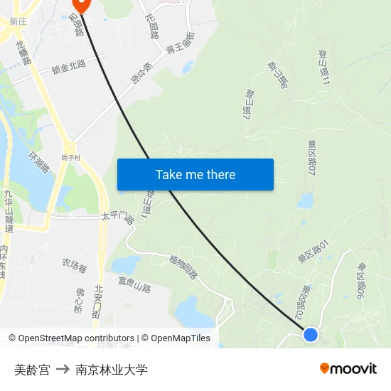 美龄宫 to 南京林业大学 map
