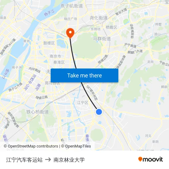 江宁汽车客运站 to 南京林业大学 map