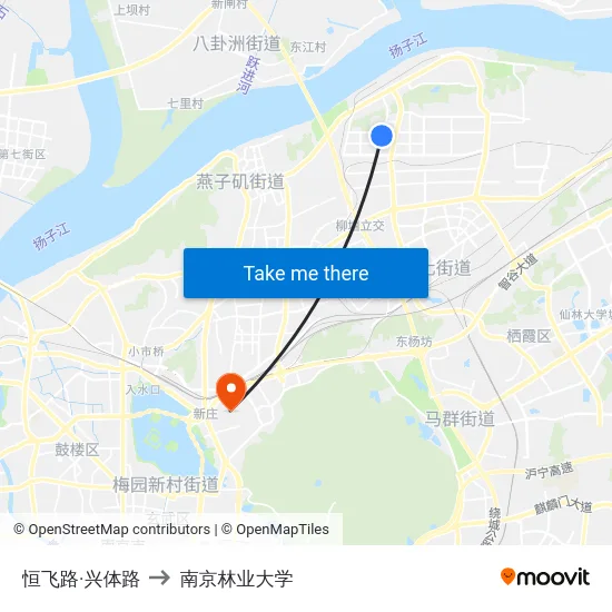 恒飞路·兴体路 to 南京林业大学 map
