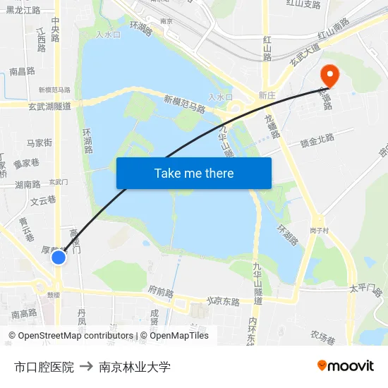 市口腔医院 to 南京林业大学 map