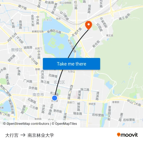 大行宫 to 南京林业大学 map