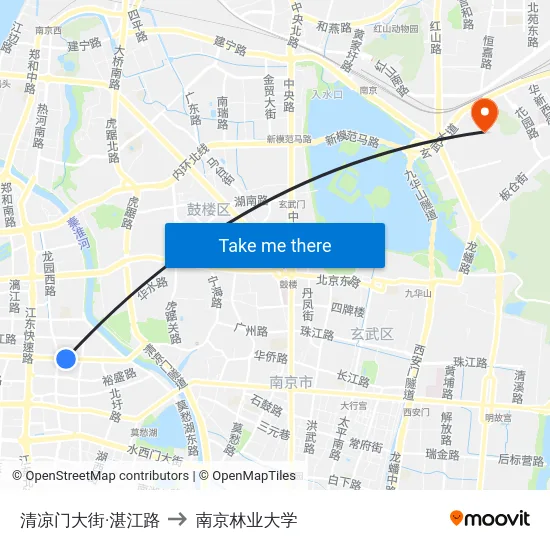 清凉门大街·湛江路 to 南京林业大学 map