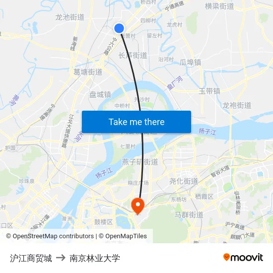 沪江商贸城 to 南京林业大学 map