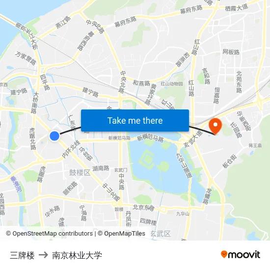 三牌楼 to 南京林业大学 map