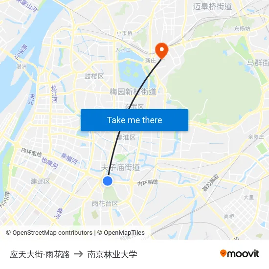 应天大街·雨花路 to 南京林业大学 map