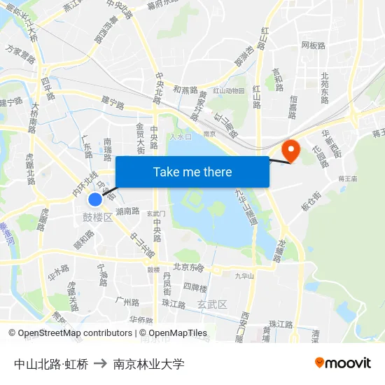 中山北路·虹桥 to 南京林业大学 map