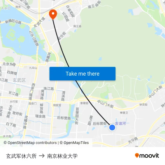 玄武军休六所 to 南京林业大学 map