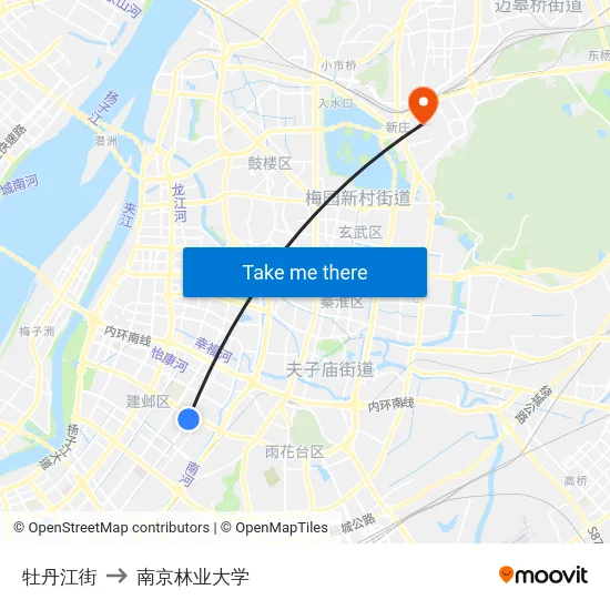 牡丹江街 to 南京林业大学 map