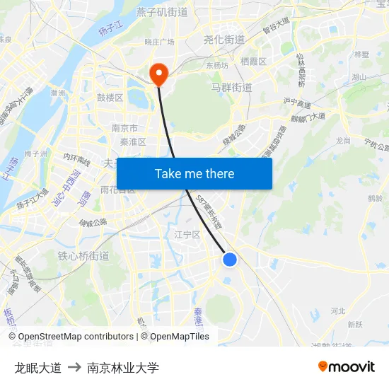 龙眠大道 to 南京林业大学 map
